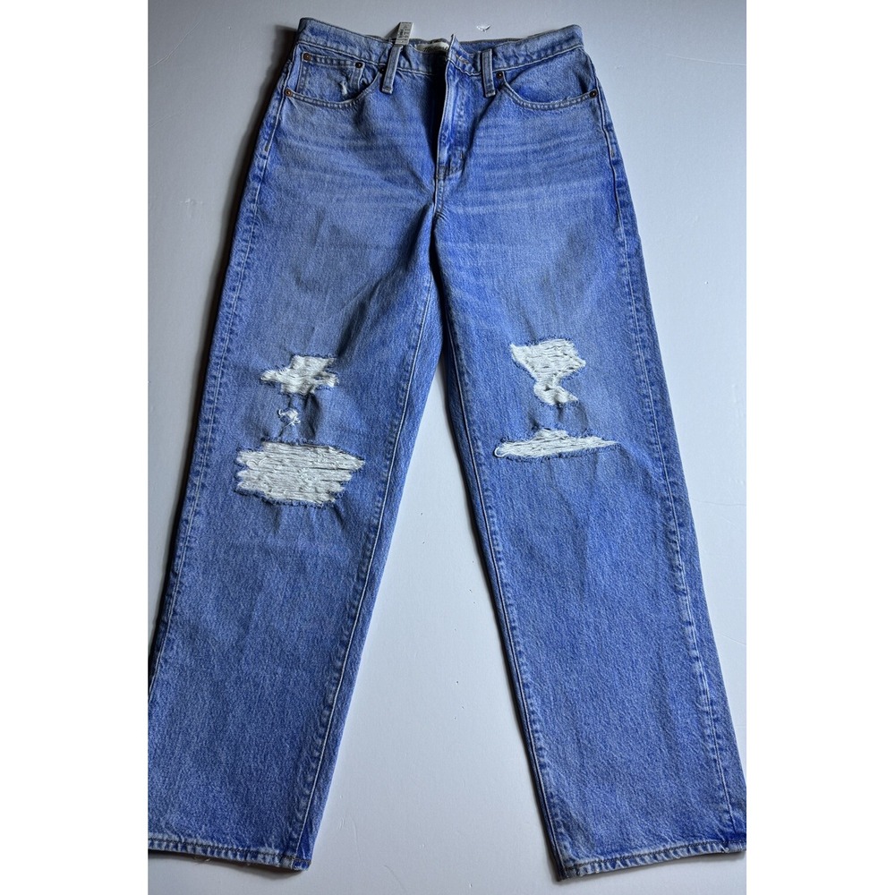 $138 Madewell The Dadjean Destroyed Edition Jeans in Dustin Wash, Sz 26 Blue‎